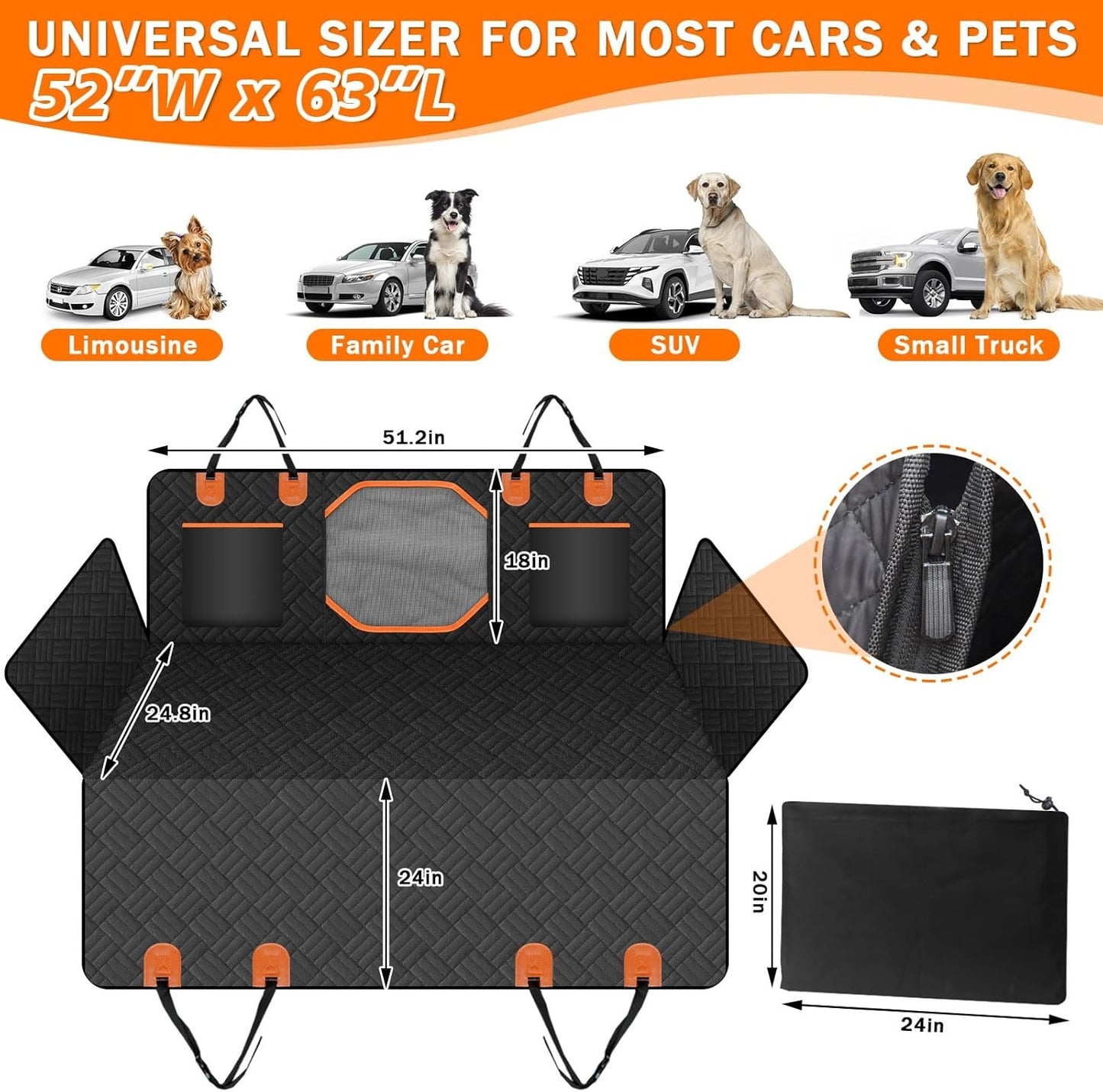 ๐ Dog Rear Seat Extension with Hard Bottom